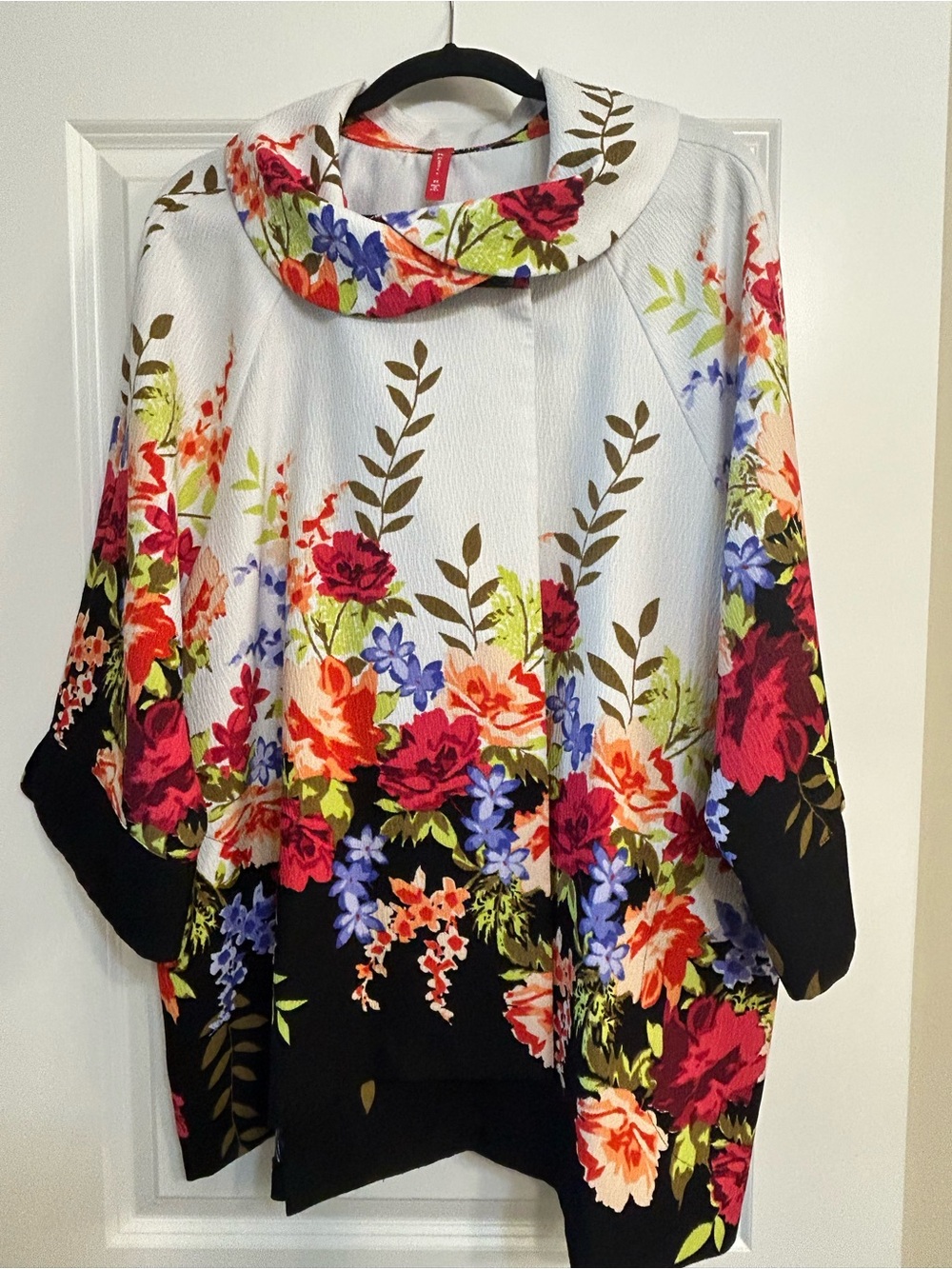 IC by Connie K -  Gorgeous Floral Ponte Cowl Neck Top.